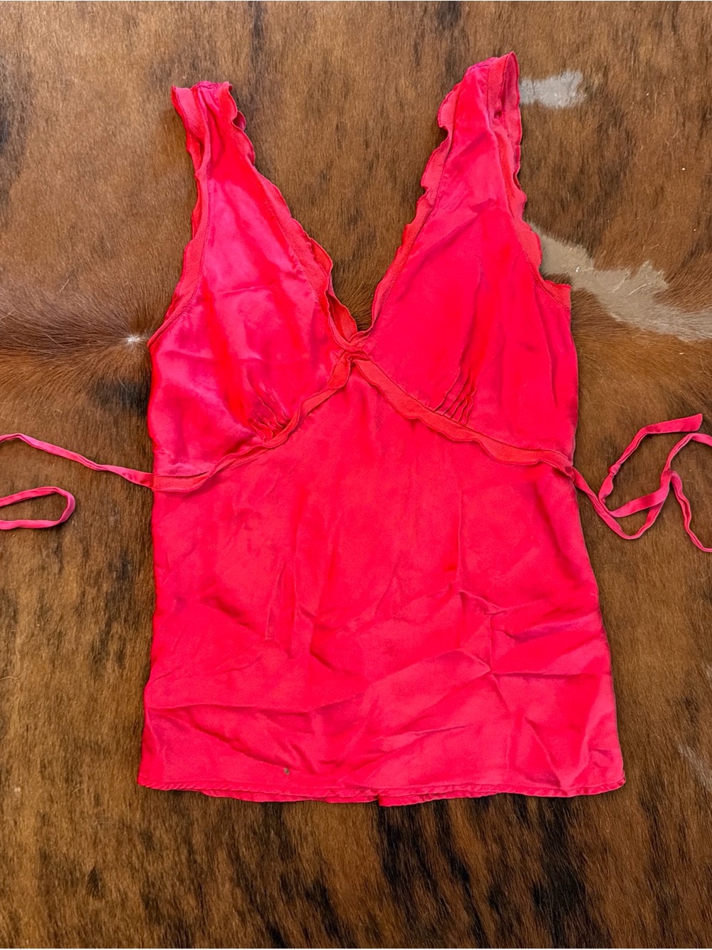 Lush Red Satin V-Neck Tank